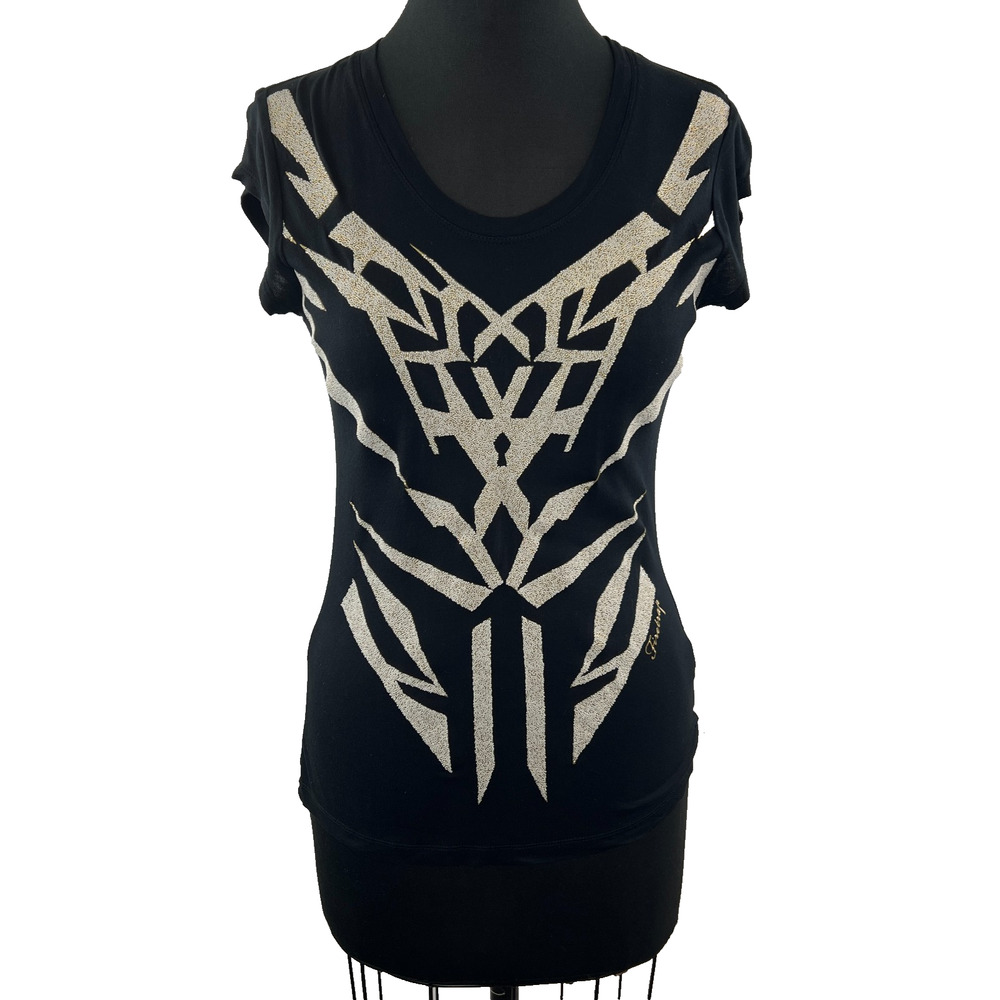 FIRETRAP London Black White "CAVIAR" Bronze Top Short Sleeve Size XS